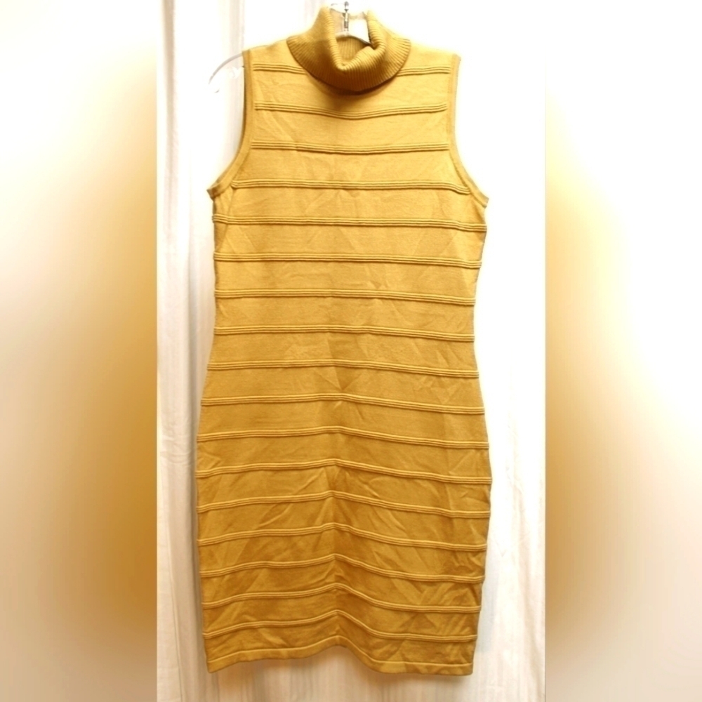 Calvin Klein Camel Sleeveless Turtle Neck Ribbed Knit Dress Size M